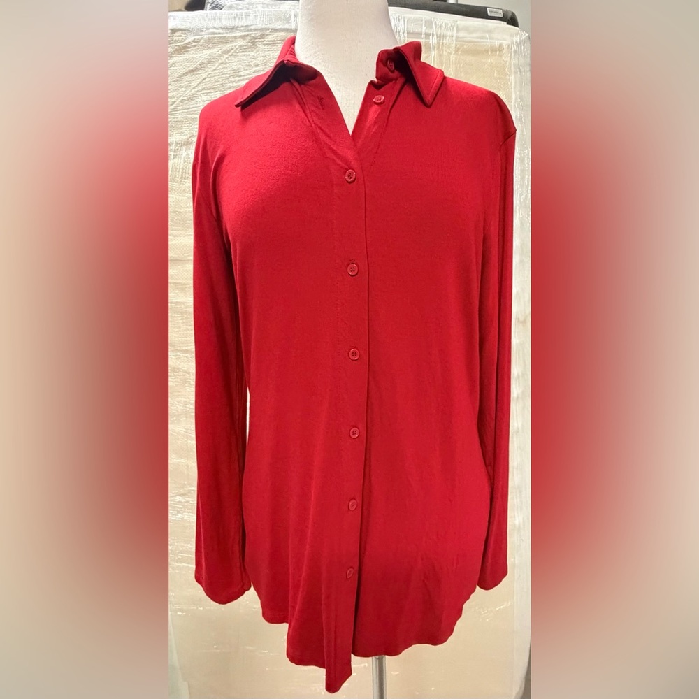Zara Red Button-Down Long Sleeve Shirt